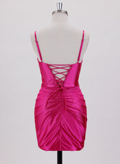Sheath/Column Spaghetti Straps Short Jersey Homecoming Dress With Pleated