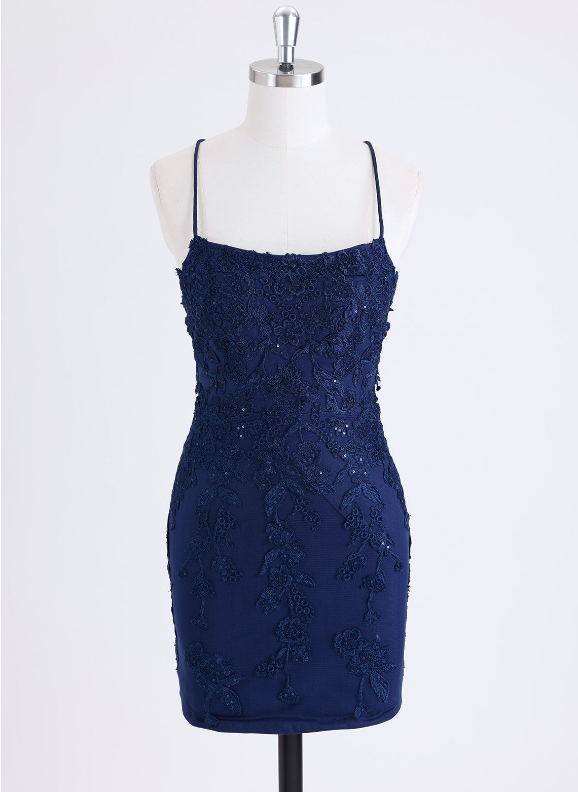 Sheath/Column Spaghetti Straps Short Lace Homecoming Dress With Sequins