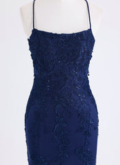 Sheath/Column Spaghetti Straps Short Lace Homecoming Dress With Sequins