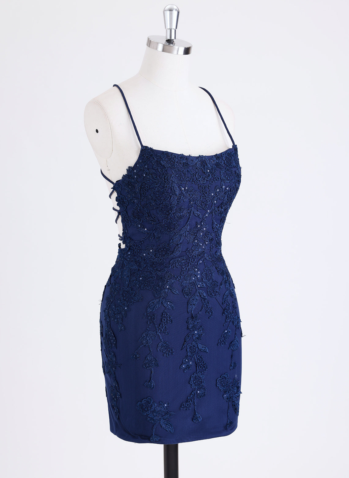 Sheath/Column Spaghetti Straps Short Lace Homecoming Dress With Sequins