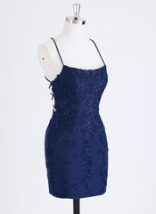 Sheath/Column Spaghetti Straps Short Lace Homecoming Dress With Sequins