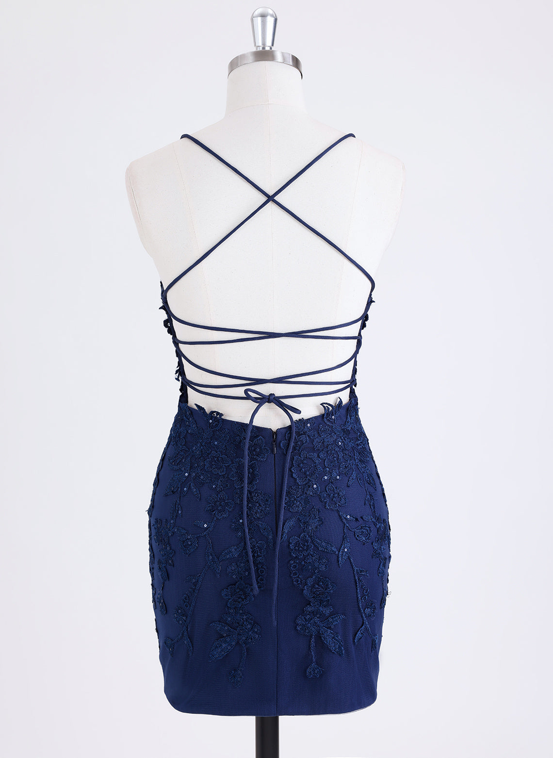 Sheath/Column Spaghetti Straps Short Lace Homecoming Dress With Sequins