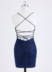 Sheath/Column Spaghetti Straps Short Lace Homecoming Dress With Sequins