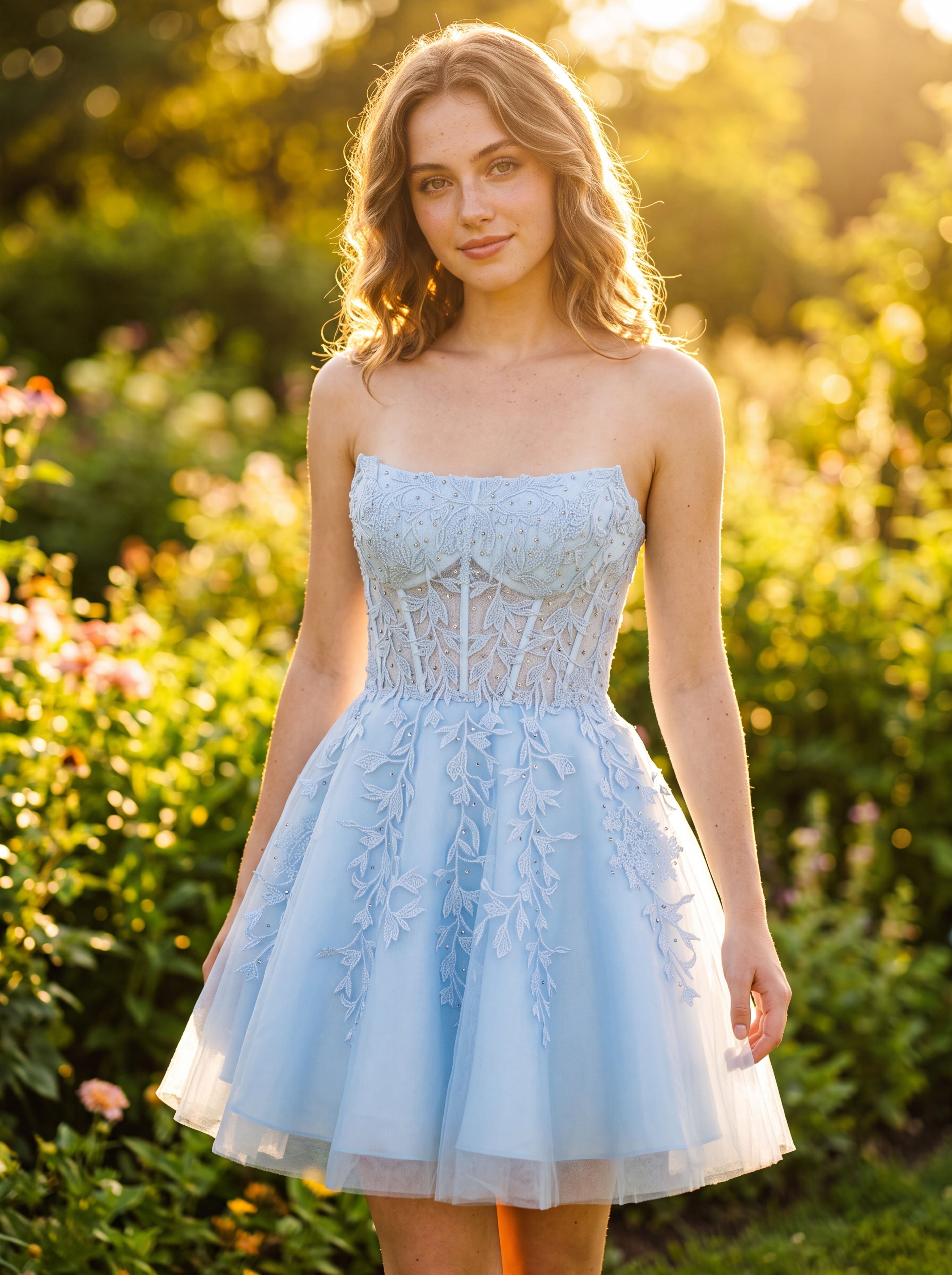 Ball-Gown/Princess Sleeveless Short Tulle Homecoming Dress With Appliques