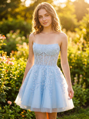Ball-Gown/Princess Sleeveless Short Tulle Homecoming Dress With Appliques