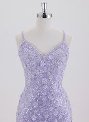 Sheath/Column Spaghetti Straps Short Sequin Homecoming Dress With Sequins