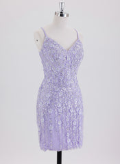 Sheath/Column Spaghetti Straps Short Sequin Homecoming Dress With Sequins