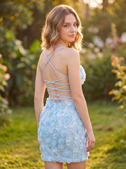 Sheath/Column Spaghetti Straps Short Homecoming Dress With Sequins