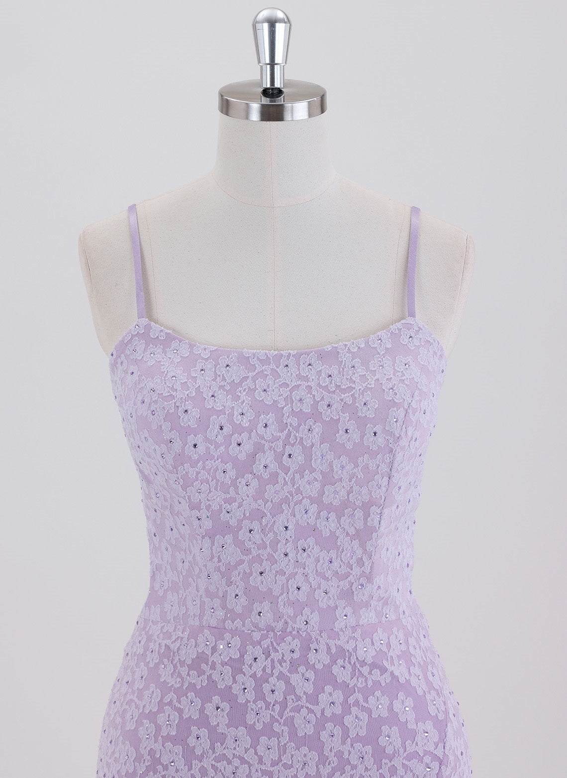 Sheath/Column Spaghetti Straps Short Lace Homecoming Dress With Rhinestone