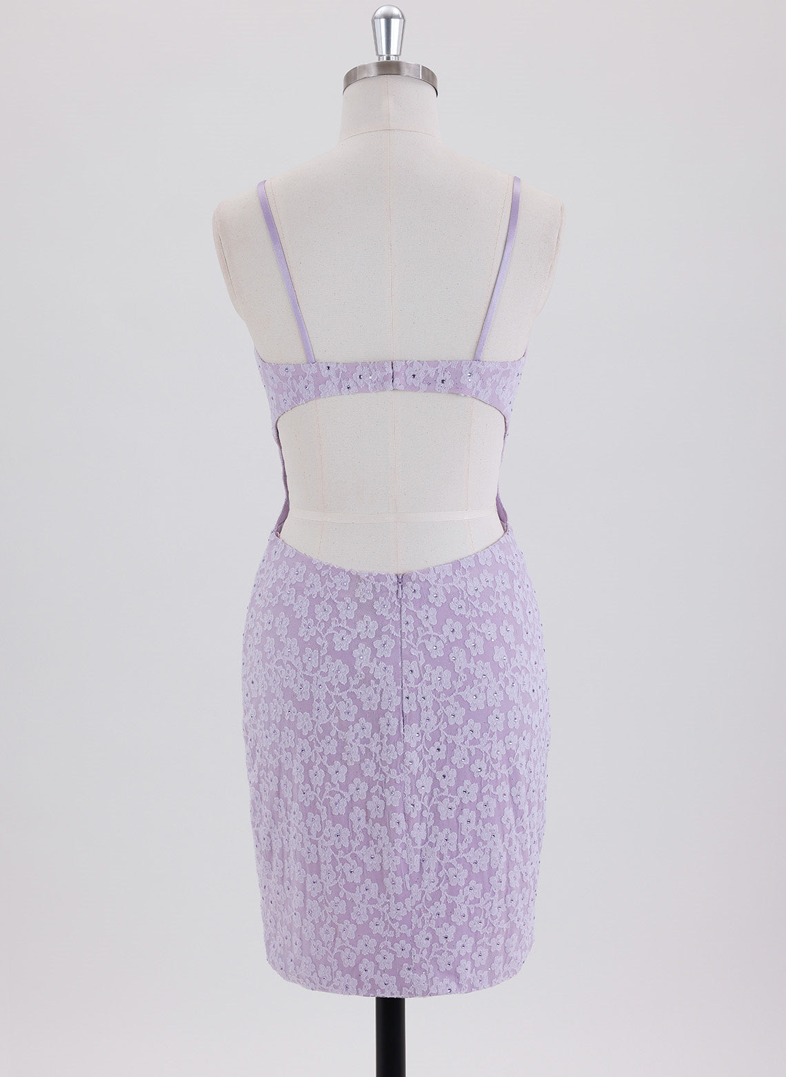 Sheath/Column Spaghetti Straps Short Lace Homecoming Dress With Rhinestone