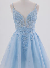 A-line Spaghetti Straps Short Tulle Homecoming Dress With Rhinestone