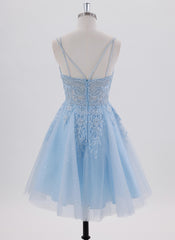 A-line Spaghetti Straps Short Tulle Homecoming Dress With Rhinestone