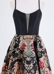 Ball-Gown/Princess Spaghetti Straps Short Jacquard Homecoming Dress