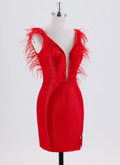Sheath/Column Sleeveless Short Satin Homecoming Dress With Feather