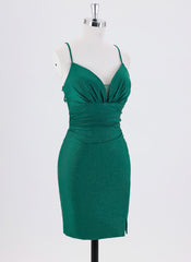 Sheath/Column Spaghetti Straps Short Jersey Homecoming Dress With Pleated