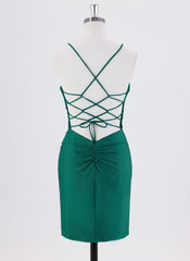Sheath/Column Spaghetti Straps Short Jersey Homecoming Dress With Pleated