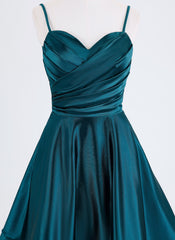 A-line Spaghetti Straps Short Satin Homecoming Dress With Pleated