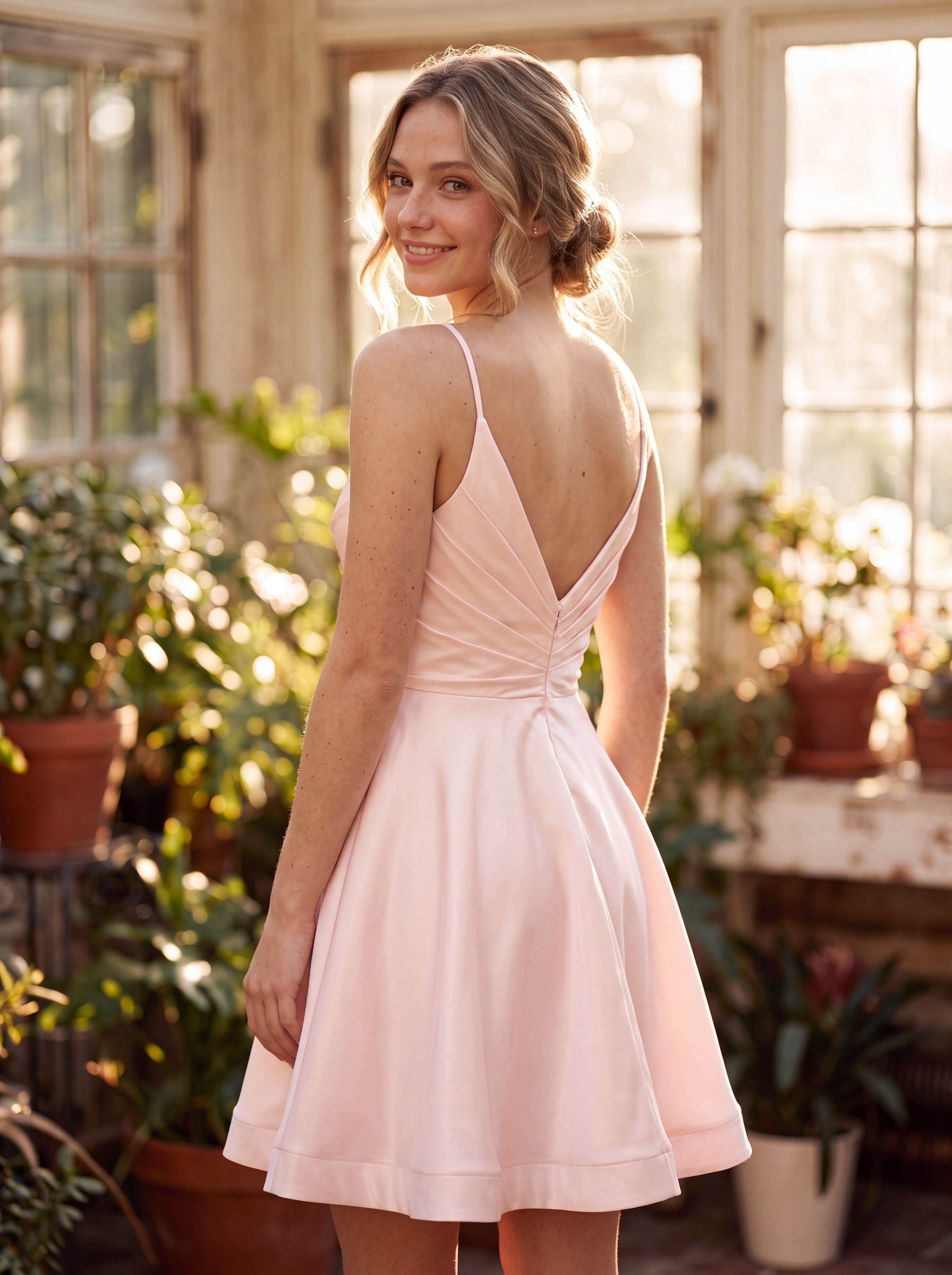 A-line Spaghetti Straps Short Satin Homecoming Dress With Pleated