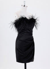 Sheath/Column Sleeveless Short Satin Homecoming Dress With Feather