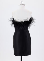 Sheath/Column Sleeveless Short Satin Homecoming Dress With Feather