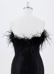 Sheath/Column Sleeveless Short Satin Homecoming Dress With Feather