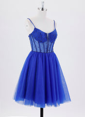 Ball-Gown/Princess Spaghetti Straps Short Tulle Homecoming Dress With Sequins
