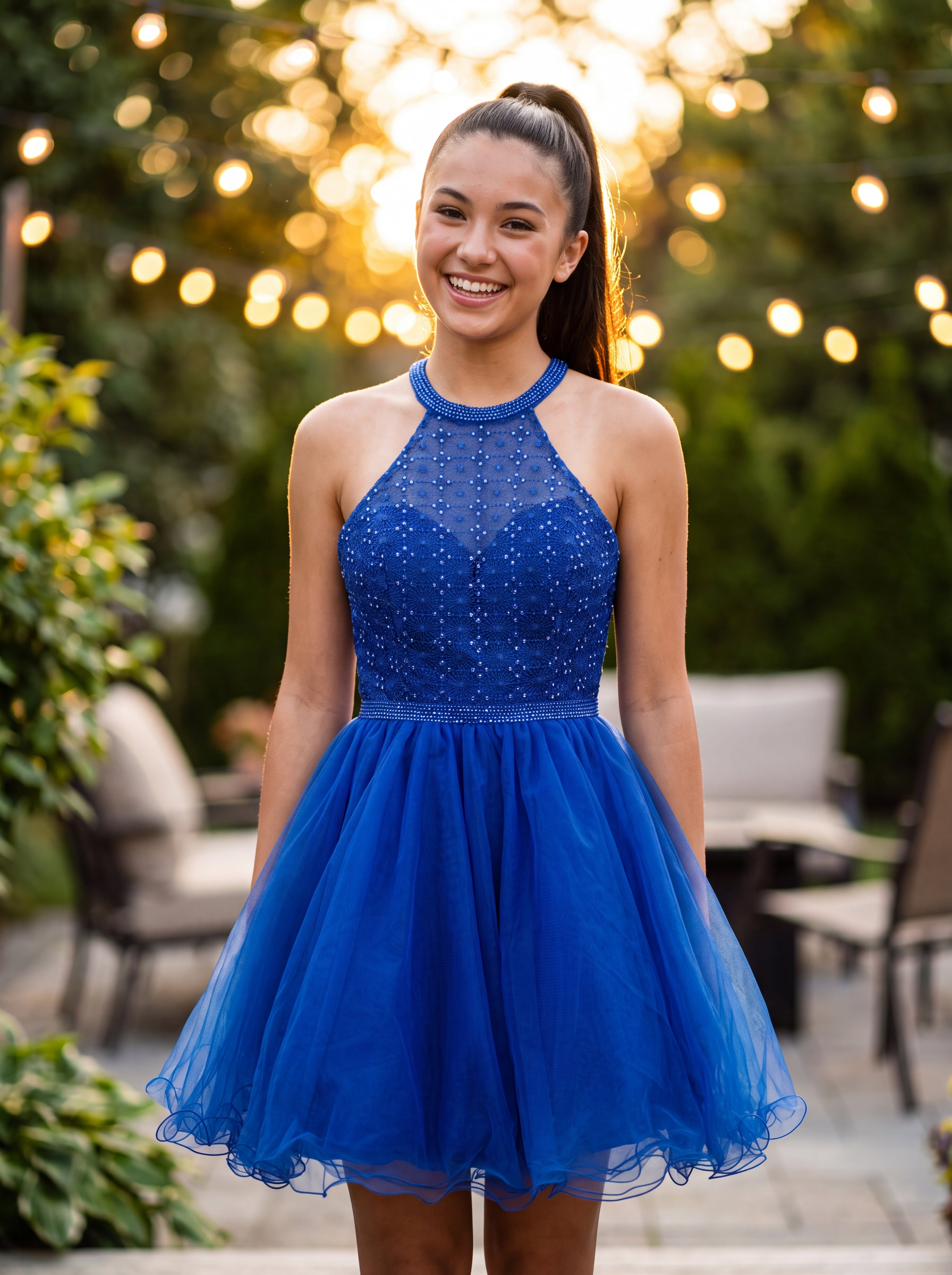 Ball-Gown/Princess Sleeveless Short Tulle Homecoming Dress With Rhinestone