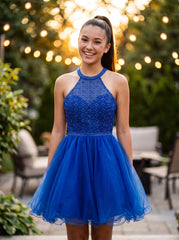 Ball-Gown/Princess Sleeveless Short Tulle Homecoming Dress With Rhinestone