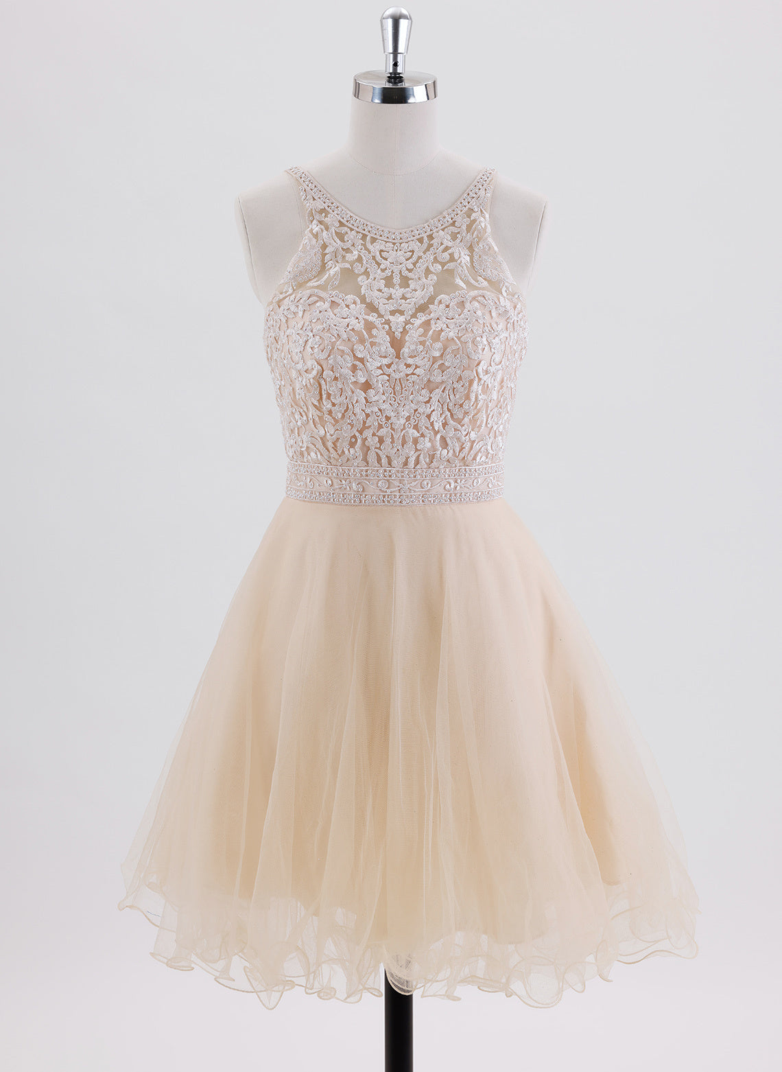 A-line Sleeveless Short Tulle Homecoming Dress With Beading