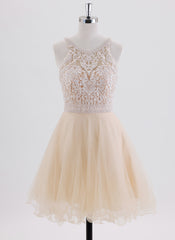 A-line Sleeveless Short Tulle Homecoming Dress With Beading