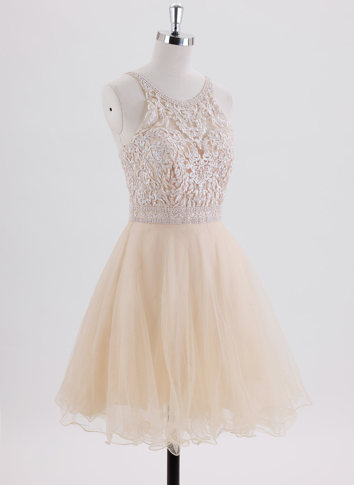 A-line Sleeveless Short Tulle Homecoming Dress With Beading