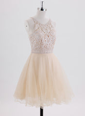 A-line Sleeveless Short Tulle Homecoming Dress With Beading