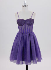 Ball-Gown/Princess Spaghetti Straps Short Tulle Homecoming Dress With Rhinestone