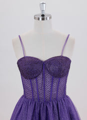 Ball-Gown/Princess Spaghetti Straps Short Tulle Homecoming Dress With Rhinestone