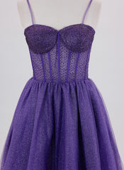 Ball-Gown/Princess Spaghetti Straps Short Tulle Homecoming Dress With Rhinestone