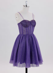 Ball-Gown/Princess Spaghetti Straps Short Tulle Homecoming Dress With Rhinestone
