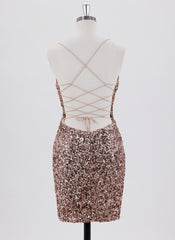 Sheath/Column Spaghetti Straps Short Sequin Homecoming Dress With Sequins