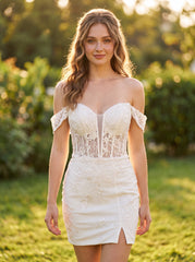 Sheath/Column Short Lace Homecoming Dress