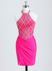 Sheath/Column Halter Short Homecoming Dress With Beading Sequins