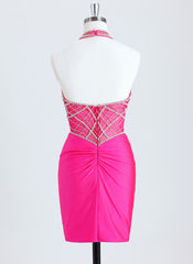 Sheath/Column Halter Short Homecoming Dress With Beading Sequins