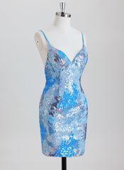 Sheath Spaghetti Straps Short Jacquard Homecoming Dress With Sequins