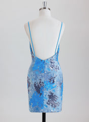 Sheath Spaghetti Straps Short Jacquard Homecoming Dress With Sequins