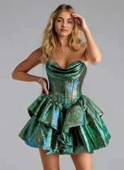 Ball-Gown/Princess Short Mettallic Homecoming Dress With Ruffle