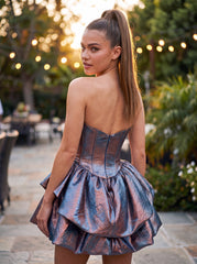Ball-Gown/Princess Short Mettallic Homecoming Dress With Ruffle