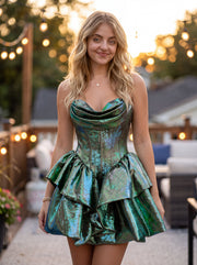 Ball-Gown/Princess Short Mettallic Homecoming Dress With Ruffle