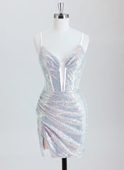Sheath Short Sequin Homecoming Dress With Sequins