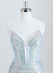 Sheath Short Sequin Blue Homecoming Dress With Sequins