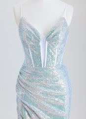 Sheath Short Sequin Blue Homecoming Dress With Sequins