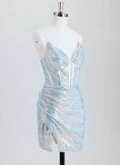 Sheath Short Sequin Blue Homecoming Dress With Sequins