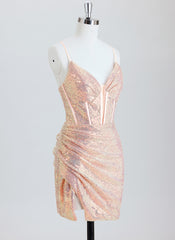 Sheath Short Sequin Blue Homecoming Dress With Sequins